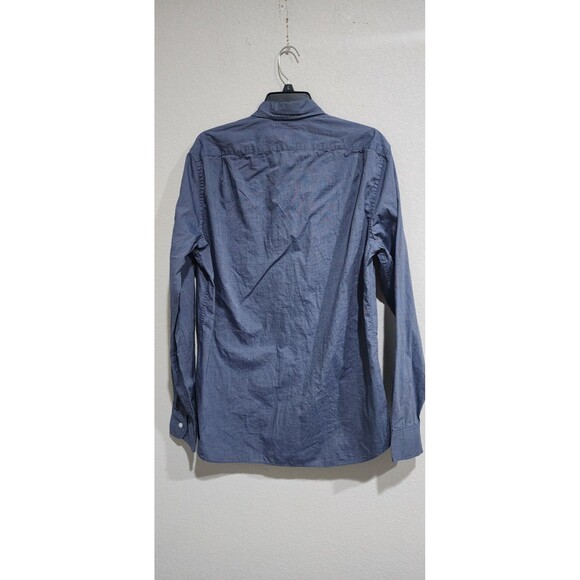 J. Crew Mens Denim Blue Cotton Flex Washed Button Down Work Dress Shirt Size LT - Picture 3 of 14